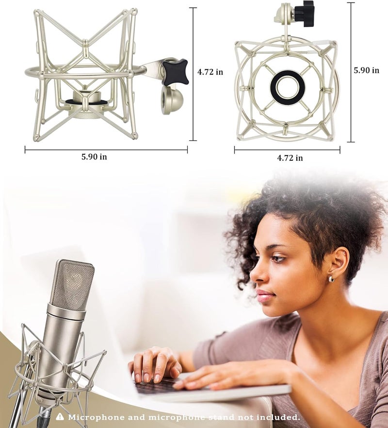 FUNTOK Microphone Shock Mount Anti-Vibration Mic Holder Spider Recording Mic Shockmount Stand Compatible with Neumann U87 Ai, U89 i and TLM 67 (Champagne) - Image 5